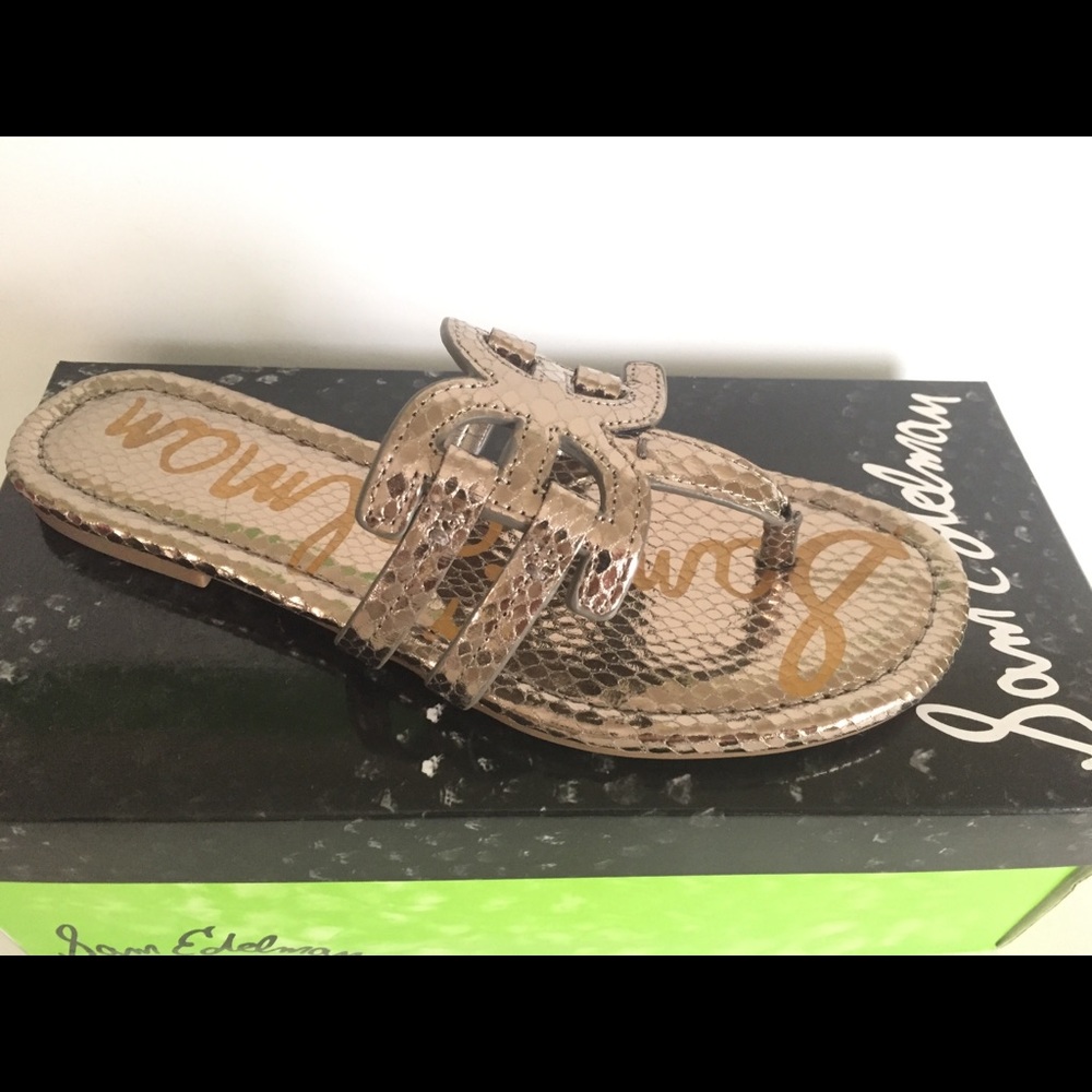New Sam Edelman LEATHER Cara pewter snake print sandals 6M